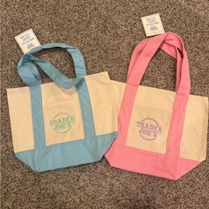 x2 Trader Joe’s Pink & Blue (1 of each) Mini Canvas Tote Bag - New - Fast Shop